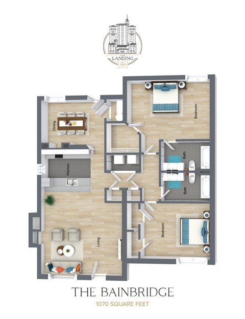 Floor plan for 2 beds, 2 baths, 1065 sqft